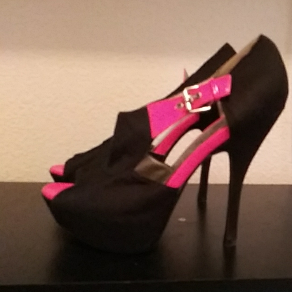 Pink and black heels